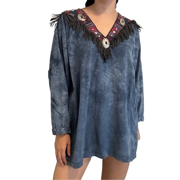 Vintage Western Long Sleeve Shirt Fringe Oversized Rodeo Cowboy Size Extra Large - Picture 1 of 9